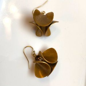 Pair of brass abstract leaf organic style drop elegant earrings minimal style
